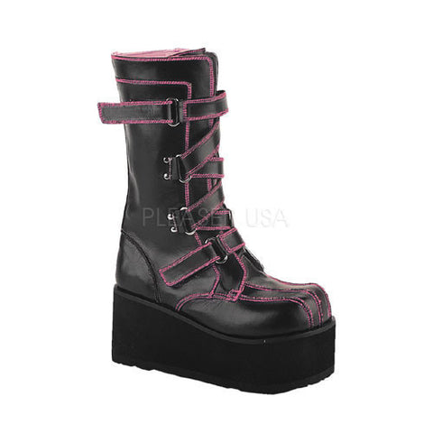 DEMONIA CLASH-435 Black Pu-Pink Vegan Boots - Shoecup.com