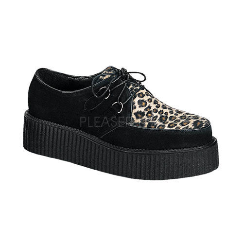 DEMONIA CREEPER-400 Men's Black Suede-Cheetah Fur Creepers - Shoecup.com