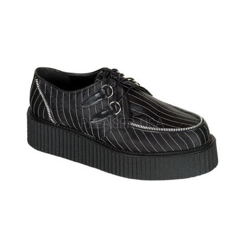 DEMONIA CREEPER-401 Men's Black Satin-Pinstripes Creepers - Shoecup.com