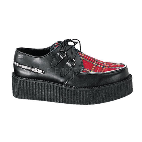 DEMONIA CREEPER-406 Men's Black Le-Red Plaid Creepers - Shoecup.com