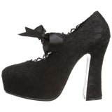 DEMONIA Women's Sexy 5" Chunky Heel Black Satin & Lace Mary Jane Heels DEMON-11 - Shoecup.com - 4