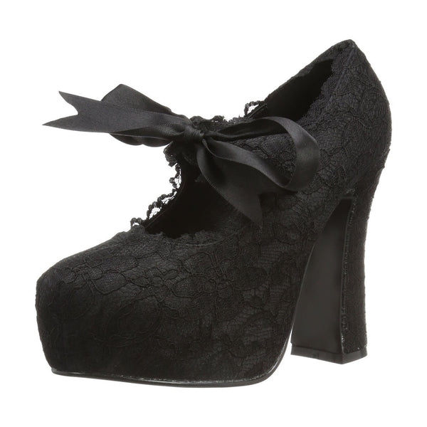 DEMONIA Women's Sexy 5" Chunky Heel Black Satin & Lace Mary Jane Heels DEMON-11 - Shoecup.com - 1