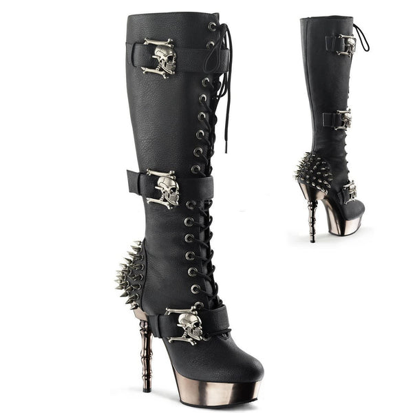 DEMONIA MUERTO-2028 Finger Bone Heel Skull Buckle Spiked Platform Knee Boot Sexy Biker - Shoecup.com