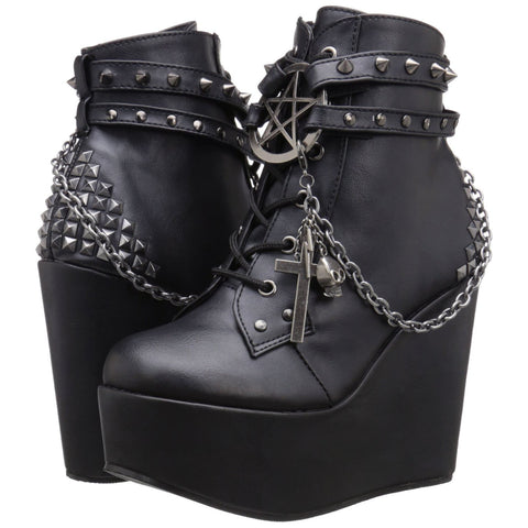 Demonia POISON-101 Black Vegan Leather Wedge Boots - Shoecup.com - 1