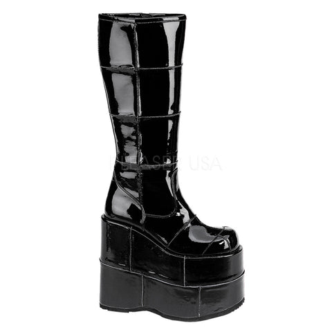 DEMONIA STACK-301 Men's Black Pat Vegan Boots - Shoecup.com