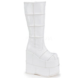 DEMONIA STACK-301 Men's White Pat Vegan Boots - Shoecup.com