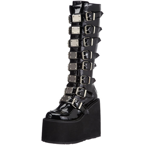 DEMONIA Women's SWING-815 Black Pat Vegan Boots - Shoecup.com - 1