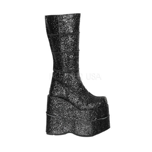 DEMONIA STACK-301G Men's Black Glitter Vegan Boots - Shoecup.com