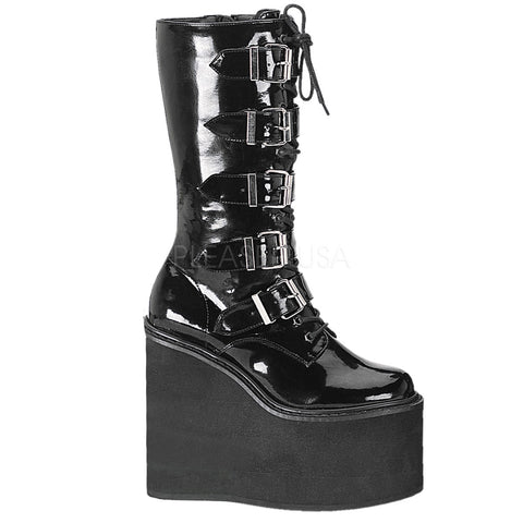 DEMONIA SWING-220 Black Pat Vegan Boots - Shoecup.com