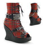 DEMONIA BRAVO-89 Red Plaid Fabric-Black Pu Boots - Shoecup.com