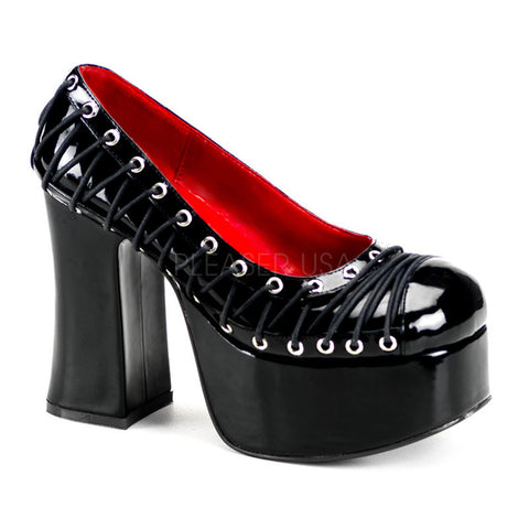 DEMONIA CHARADE-07 Black Pat Platform Pumps - Shoecup.com