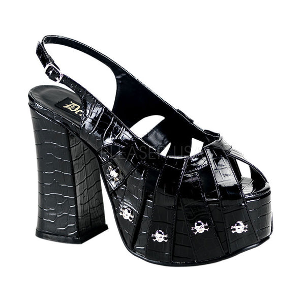 DEMONIA CHARADE-30 Black Croc Pat Platform Sandals - Shoecup.com