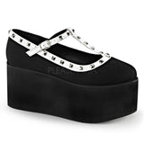 Demonia CLICK-07 Black Canvas -White Vegan Leather T-Strap - Shoecup.com