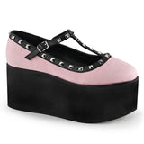 Demonia CLICK-07 Baby Pink Canvas-Black Vegan Leather T-Strap - Shoecup.com