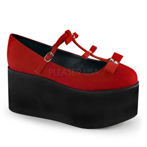 Demonia CLICK-08 Red Canvas T-Strap - Shoecup.com