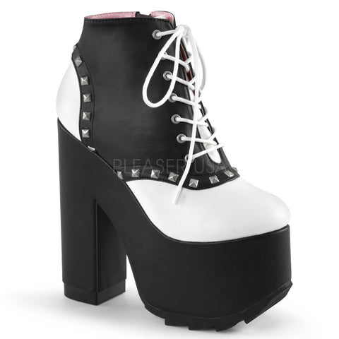 Demonia CRAMPS-100 Black-White Vegan Leather Ridged Platform Boots - Shoecup.com