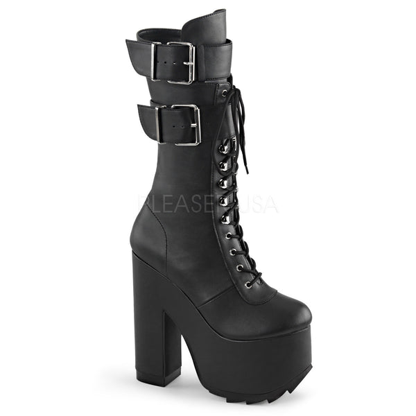 Demonia CRAMPS-202 Black Vegan Leather Ridged Platform Boots - Shoecup.com