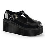 Demonia CREEPER-214 Black Patent T-Strap Creepers - Shoecup.com - 2