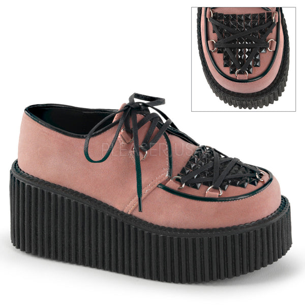 Demonia CREEPER-216 Baby Pink Vegan Suede Creepers - Shoecup.com