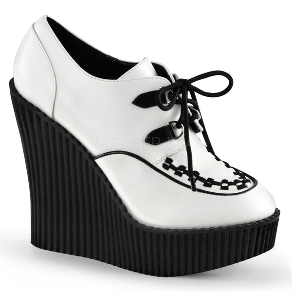 Demonia CREEPER-302 White-Black Vegan Leather Creepers - Shoecup.com