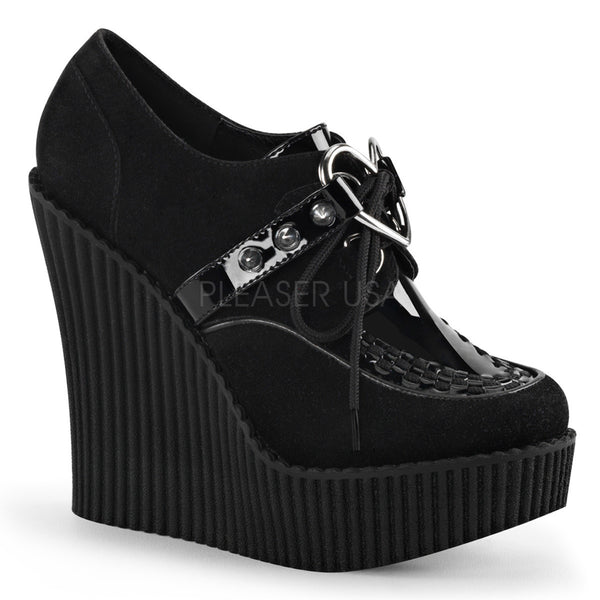 Demonia CREEPER-302H Black Vegan Suede-Pat Creepers - Shoecup.com