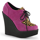 Demonia CREEPER-304 Hot Pink Vegan Suede-Leopard Printed Pony Hair Creepers - Shoecup.com