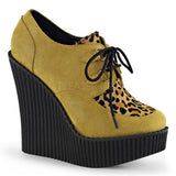 Demonia CREEPER-304 Mustard Vegan Suede-Leopard Printed Ponly Hair Creepers - Shoecup.com