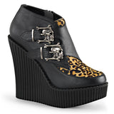 Demonia CREEPER-306 Black V. Leather-Tan Leopard Printed Pony Hair Creepers - Shoecup.com