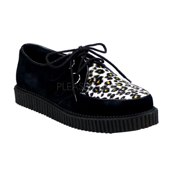 DEMONIA CREEPER-600 Men's Black Suede-Cheetah Fur Creepers - Shoecup.com