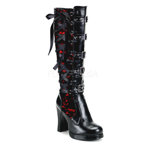 DEMONIA CRYPTO-106 Black-Red Pu Vegan Boots - Shoecup.com