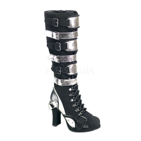 DEMONIA CRYPTO-315 Black Nubuck-Pewter Pu Vegan Boots - Shoecup.com