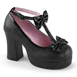 Demonia GOTHIKA-04 Black Vegan Leather-Patent T-Strap Shoes - Shoecup.com