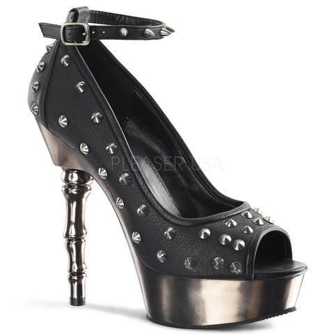 DEMONIA MUERTO-610 Black Pu/Pewter Chrome Peep Toe Pumps - Shoecup.com