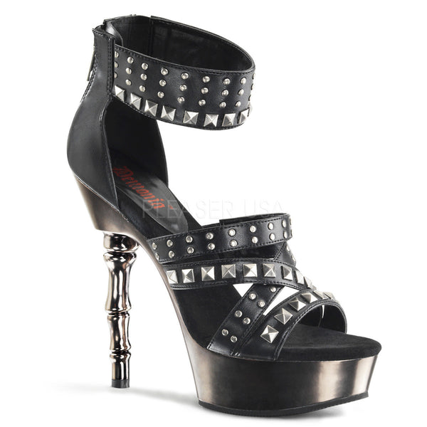 DEMONIA MUERTO-675 Black Pu/Pewter Chrome Sandals - Shoecup.com