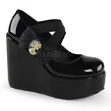 Demonia POISON-02 Black Patent-Lace Wedges - Shoecup.com