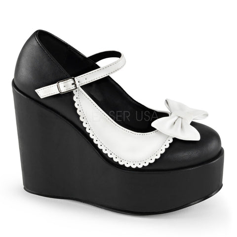 Demonia POISON-04 Black-White Vegan Leather Wedges - Shoecup.com