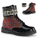 Demonia RIVAL-106 Red Plaid-Black Combat Boots - Shoecup.com