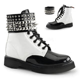 Demonia RIVAL-106 White Vegan Leather-Black Combat Boots - Shoecup.com