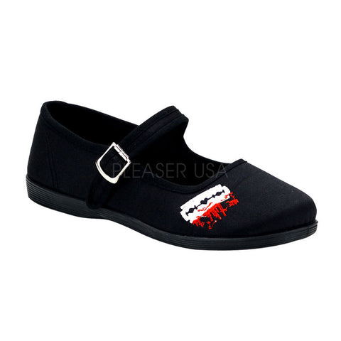 DEMONIA SASSIE-14 Black Canvas Ballet Flats - Shoecup.com