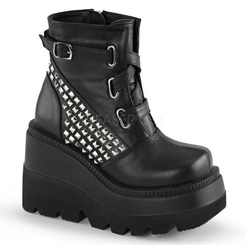 Demonia SHAKER-50 Black Vegan Leather Ankle Boots - Shoecup.com