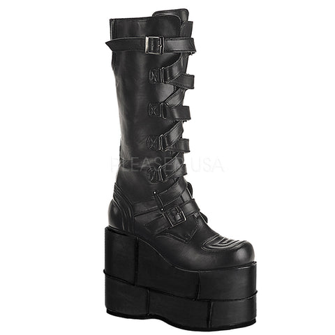 DEMONIA STACK-308 Men's Black Pu Vegan Boots - Shoecup.com