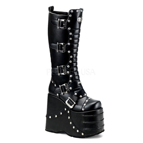 DEMONIA STACK-317 Men's Black Pu Vegan Boots - Shoecup.com