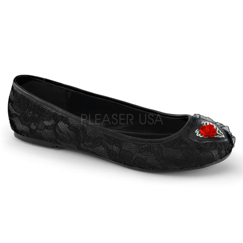 Demonia STAR-25 Black Vegan Leather-Lace Flats - Shoecup.com