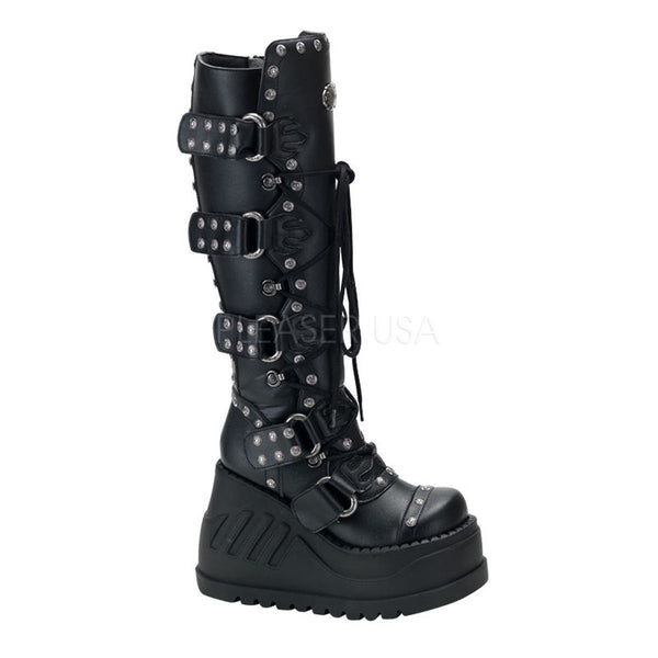 DEMONIA STOMP-313 Black Pu Vegan Boots - Shoecup.com