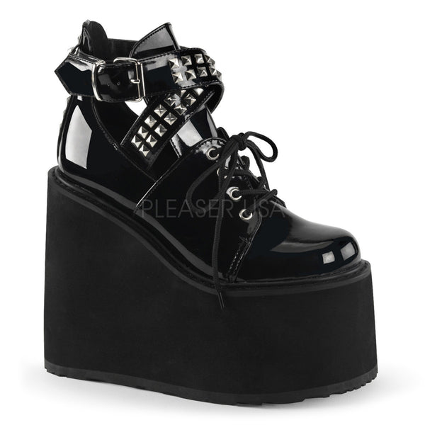 Demonia SWING-05 Black Patent Vegan Boots - Shoecup.com