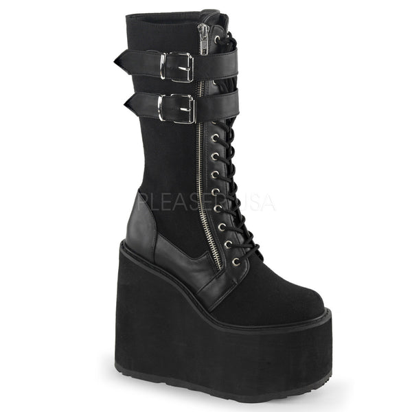 Demonia SWING-221 Black Canvas-Vegan Leather Boots - Shoecup.com